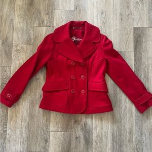 GUESS Size L Red Wool Blend Coat